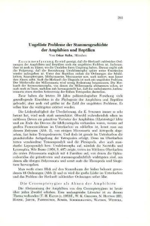 Ungelöste Probleme der Stammesgeschichte der Amphibien und Reptilien