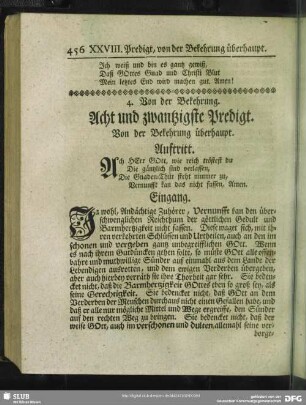 Acht und zwantzigste Predigt. Von der Bekehrung überhaupt