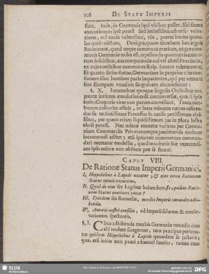 Caput VIII. De Ratione Status Imperii Germanici. §§ I. - X.
