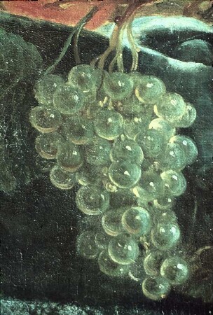 Stilleben mit Weinflaschen in einem Flaschenkühler, Früchten, Gläsern und einem Nautiluspokal