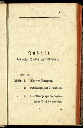 Inhalt des ersten Bandes erste Abtheilung.