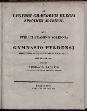 De lvgvbri græcorvm elegia : specimen altervm