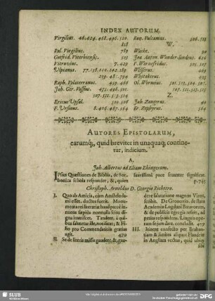 Autores Epistolarum, earumq[ue], quid breviter in unaquaq[ue] continetur, indicium