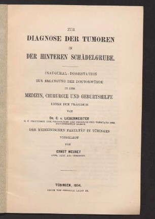 Zur Diagnose der Tumoren in der hinteren Schädelgrube