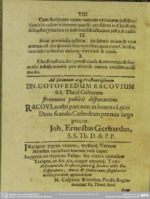 Ad Eximium atque Praestantissimum Dn. Gotofredum Racovium
