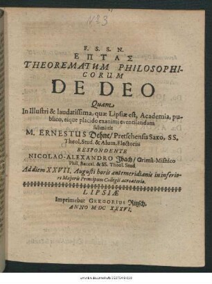 Eptas Theorematum Philosophicorum De Deo