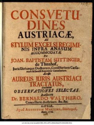 Consuetudines Austriacæ, Ad Stylum Excelsi Regiminis Infra Anasum Accomodatæ