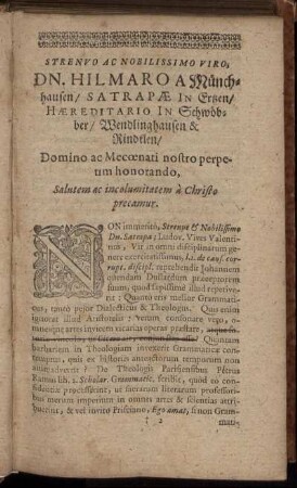 Strenuo Ac Nobilissimo Viro Dn. Hilmaro A Münchhausen [...]