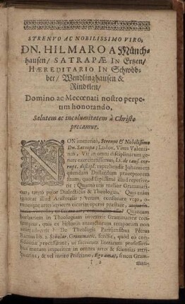 Strenuo Ac Nobilissimo Viro Dn. Hilmaro A Münchhausen [...]