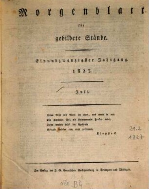 Morgenblatt für gebildete Stände. 21,2, 21,2. 1827
