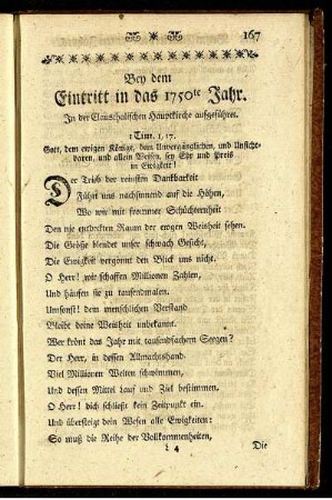 Cantate bey dem Eintritt in das 1750te Jahr.