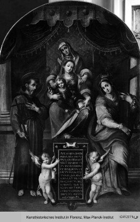 Anna Selbtritt, mit den Heiligen Franz von Assisi und Helena