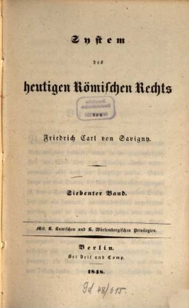 System des heutigen römischen Rechts, 7
