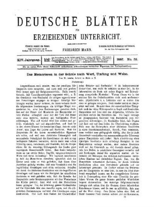 Das Memorieren in der Schule nach Wert, Umfang und Weise : (Fortsetzung)