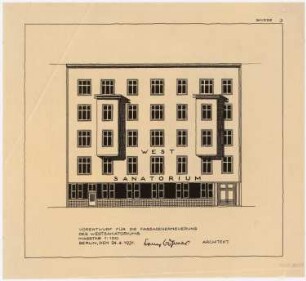 Westsanatorium, Berlin-Charlottenburg Umbau: Vorentwurf für die Fassadenerneuerung: Ansicht 1:100