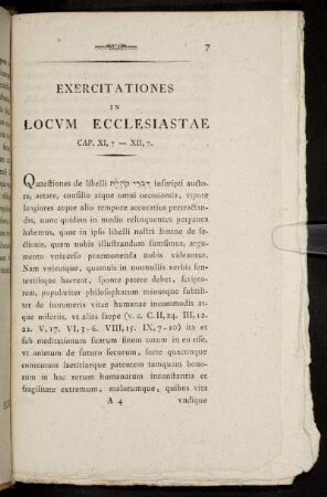 Exercitationes In Locum Ecclesiastae Cap. XI,7 - XII,7.