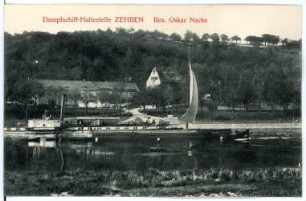 Zehren. Dampfschiff-Haltestelle mit Dampfer