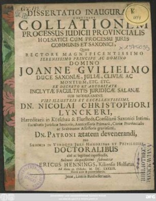 Dissertatio Inauguralis Continens Collationem Processus Iudicii Provincialis Holsatici Cum Processu Iuris Communis Et Saxonici