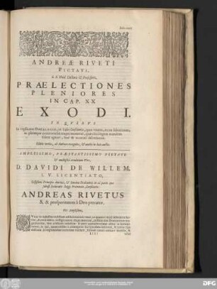 Andreae Riveti Pictavi, S. S. Théol. Doctoris & Professoris, Praelectiones Pleniores In Cap. XX Exodi. ...
