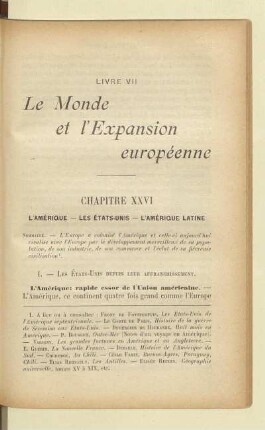 Chapitre XXVI L'Amérique – Les États-Unis – L'Amérique Latine