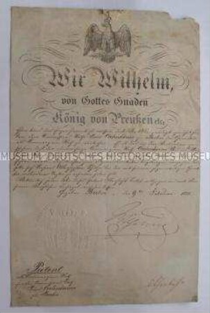 Verleihungspatent zum Kommerzienrat für den Kommissionsrat Louis Cahnheim aus Berlin; Berlin, 9. Febr. 1878