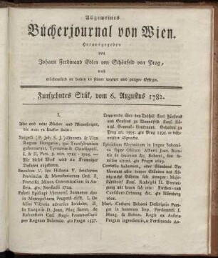 Funfzehntes Stück vom 6. Augustus 1782.