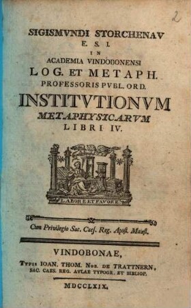 Institutiones metaphysicae : Libri 4. 1, Ontologia