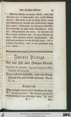 Zweyte Predigt auf eben dieses Fest.