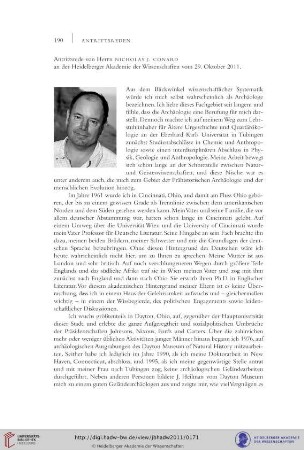 Antrittsrede von Herrn Nicholas J. Conard an der Heidelberger Akademie der Wissenschaften vom 29. Oktober 2011
