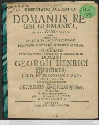 Dissertatio Academica De Domaniis Regni Germanici
