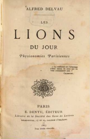 Les lions du jour : Physionomies Parisiennes