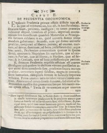 Caput II. De Prudentia Oeconomica