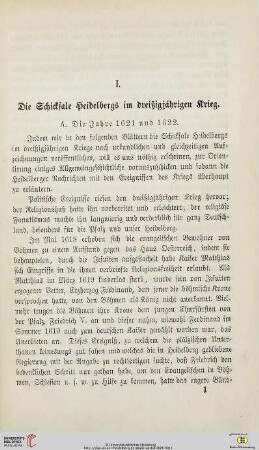 I. Die Schicksale Heidelbergs im dreißigjährigen Krieg