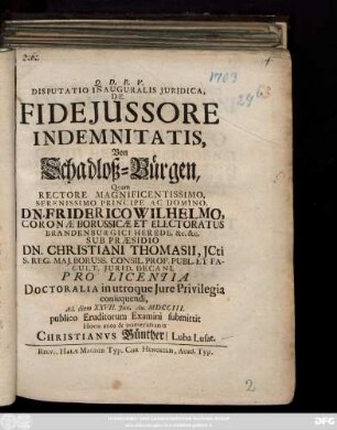 Disputatio Inauguralis Juridica, De Fidejussore Indemnitatis