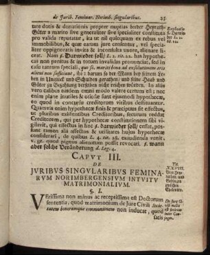 Caput III. De Juribus Singularibus Feminarum Norimbergensium Intuitu Matrimonialum.