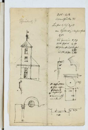 Kirche, Berlin-Schmöckwitz: Ansicht, Details (aus: Skizzen- und Fotoalbum 20)