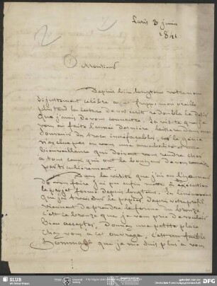 Eigenh. Brief von Pierre Jean David D'Angers an August Wilhelm von Schlegel, Paris, 03.06.1841