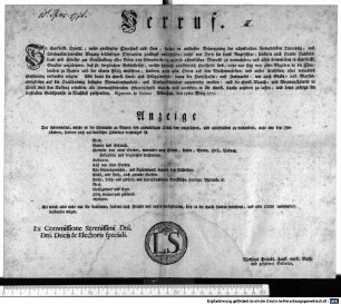 Verruf. : München den 15. März 1771. Ex Commissione Serenissimi Dni. Dni. Ducis, & Electoris speciali. Mathias Prändl, churfl. wirkl. Rath, und geheimer Sekretär.