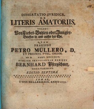 Diss. iur. de literis amatoriis
