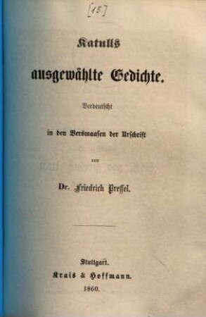Ausgewählte Gedichte : Verdeutscht in d. Versmaasen d. Urschrift