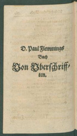 D. Paul Flemmings Buch Von Uberschrifften.