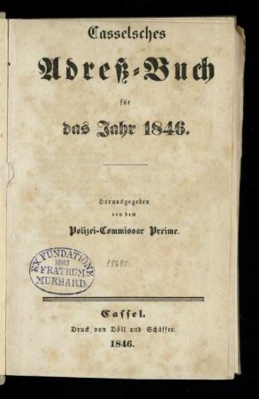 1846: Casselsches Adreß-Buch : für das Jahr 1846