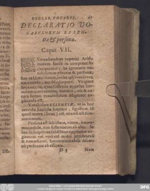 Declaratio Vocabulorum Essentiae [et] personae. Caput VII.