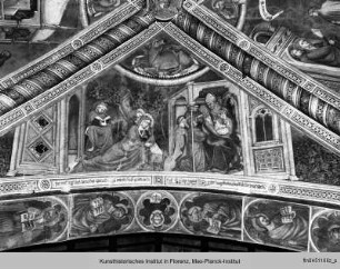 Zyklus zum Leben des heiligen Augustinus : Chorgewölbe mit den Evangelistensymbolen und Szenen aus dem Leben des heiligen Augustinus : Der Traum Monikas und die Tröstung der Heiligen druch einen Geistlichen