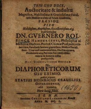 Hanc Dissertationem Medicam De Diaphoreticorum Usu Eximio