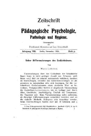 Ueber Differenzierungen des Gedächtnisses