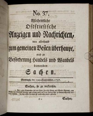 No. 37. Montags, den 12ten September, 1757.