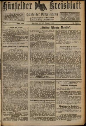 Erste Ausgabe vom Dienstag, den 29. Januar 1929.
