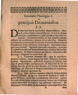 Exercitationes theologicae de Deo, et eius attributis, item de theologia naturali cum clave Jobaea nunc primum editae