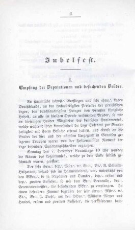 I. Empfang der Deputationen und besuchenden Brüder.